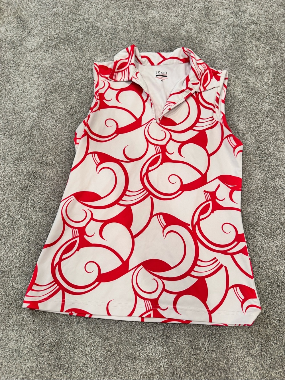 IZOD White Tank Top with Bold Red Swirl Print